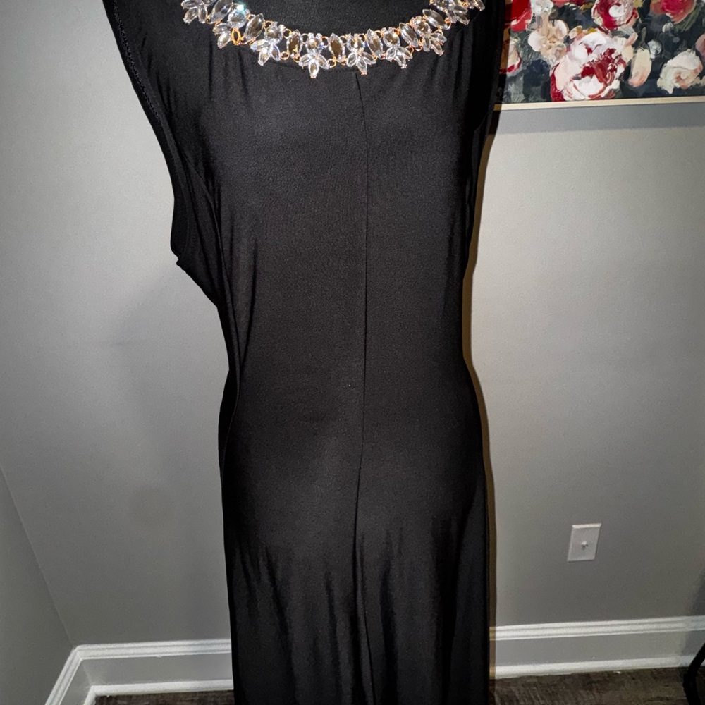 Haani Black Maxi Dress with Embellished Neckline